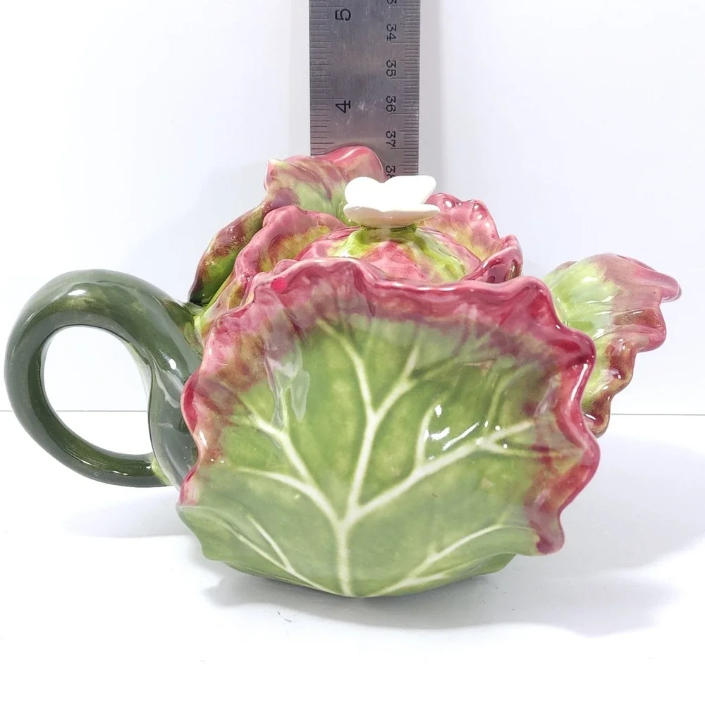 Rare VTG‎ Red Leaf Lettuce Kale Shaped Teapot by Jay Willfred for Andrea Sadek